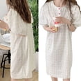 thumbnail image 3 of Bienvenido Camisón de mujer con cuello redondo, manga corta abombada, estampado floral, ajuste holgado, ropa de dormir, vestido de dormir, flor naranja XL, 3 of 8