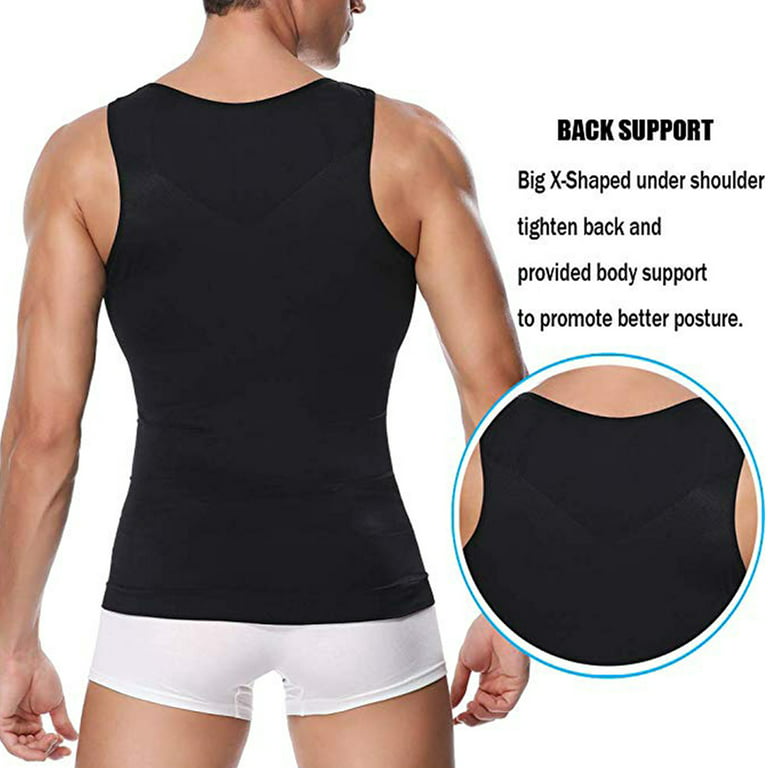 FITVALEN Mens Slimming Body Shaper with Zipper Compression Shirt Shapewear  Waist Trainer Corset Abs Tank Top Gym 
