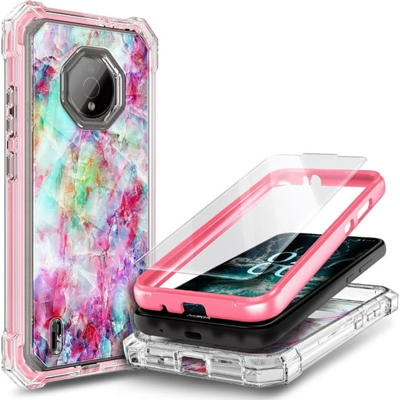 Nagebee Phone Case Compatible for Nokia C200 with Tempered Glass Screen Protector, Full-Body Shockproof Protective Bumper Impact Resist Durable Case (Fantasy)