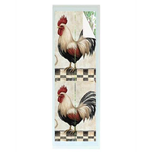 Window Privacy Film White Retro Rooster Stained Glass Window Film Decorative Sun Block Window Cover Watercolor Pastoral Animals Plaid Window Clings Static Adhesive Sticker for Bathroom 29.5"x118"