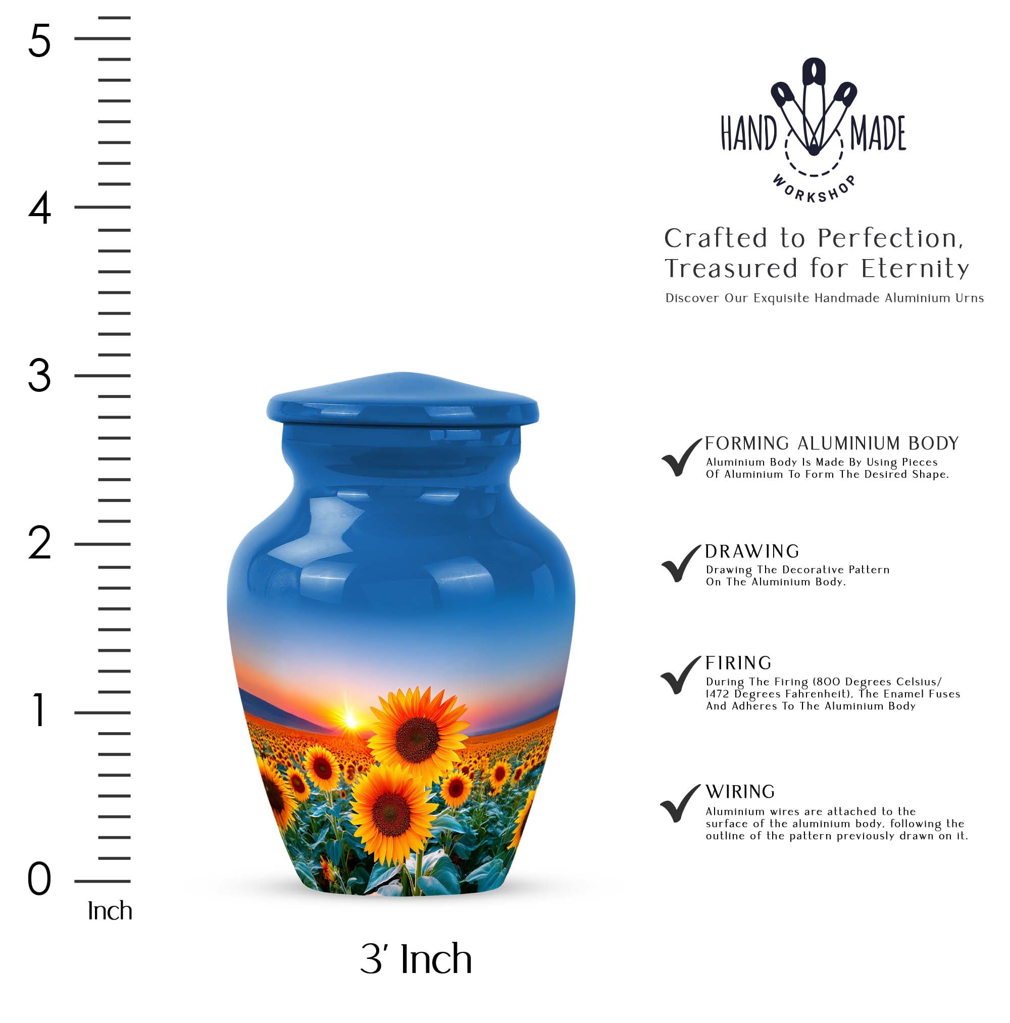 Sunflower Keepsake Urn For Ash Adult Male, 3-inch Sunset Mini Funeral Urn For Ashes For Women, Small Blue Cremation Urns For Human Ashes Adult Man