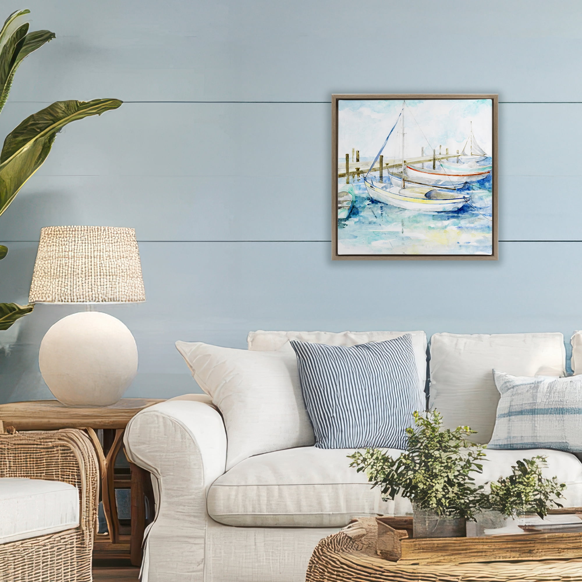 Stupell Industries Docked Sails on Stormy Seas Brown Framed Floater Canvas Wall Art, design by Lorenzo Collective