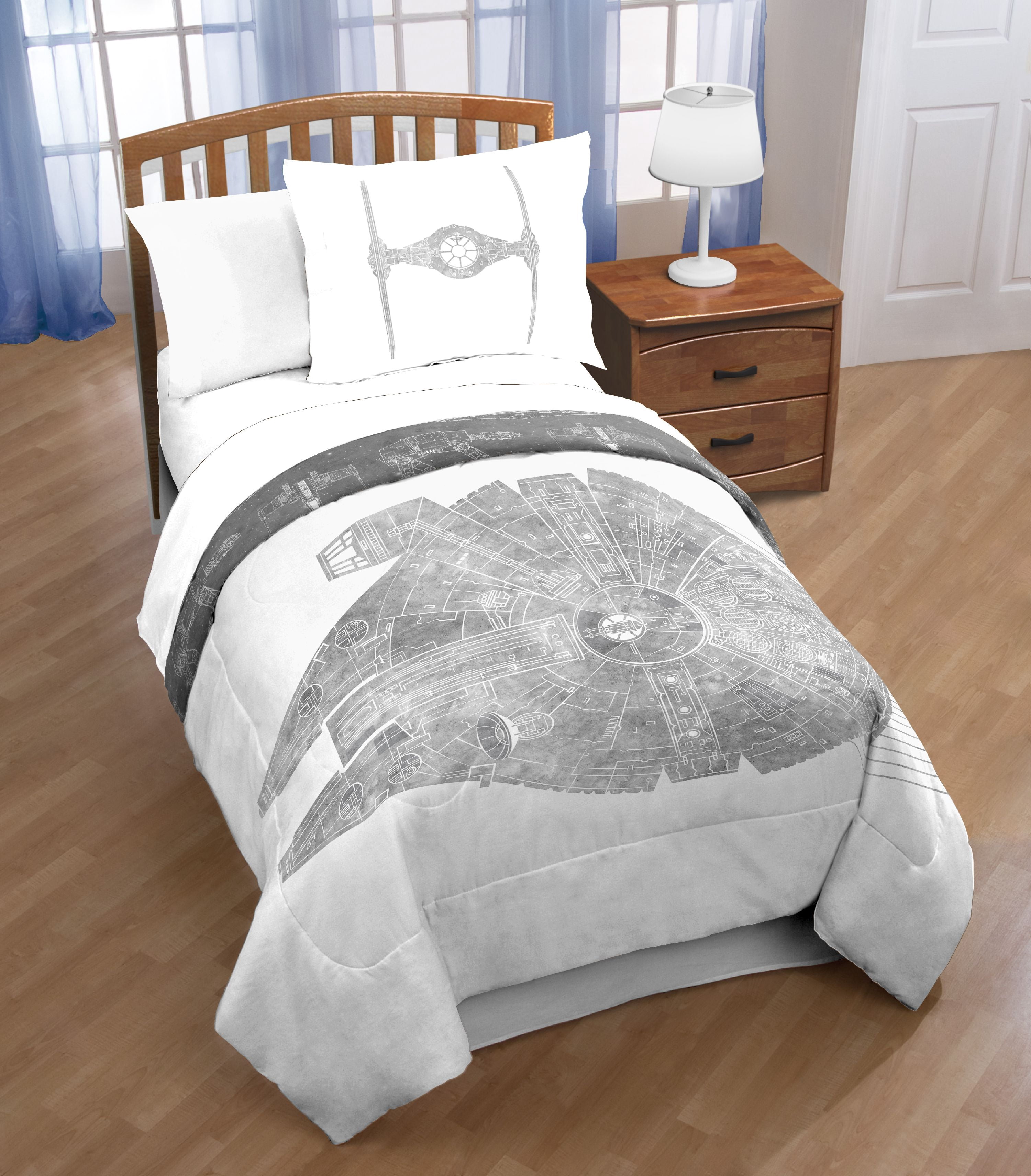 Star Wars Classic Falcon Twin/Full 3 Piece Comforter Set, White, 100% Microfiber, Lucas