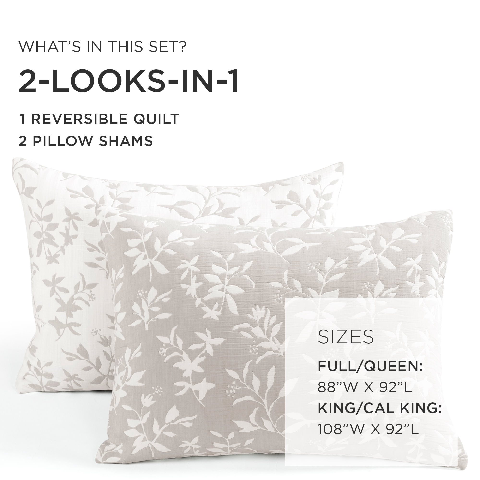 Lush Decor Floral Jacquard Reversible Soft Matelasse Quilt Set, 3 Piece Set, King/ California King, Neutral - Floral Bedding Set - Spring Decor - Queen Bedding - Cottage & Modern Farmhouse Decor