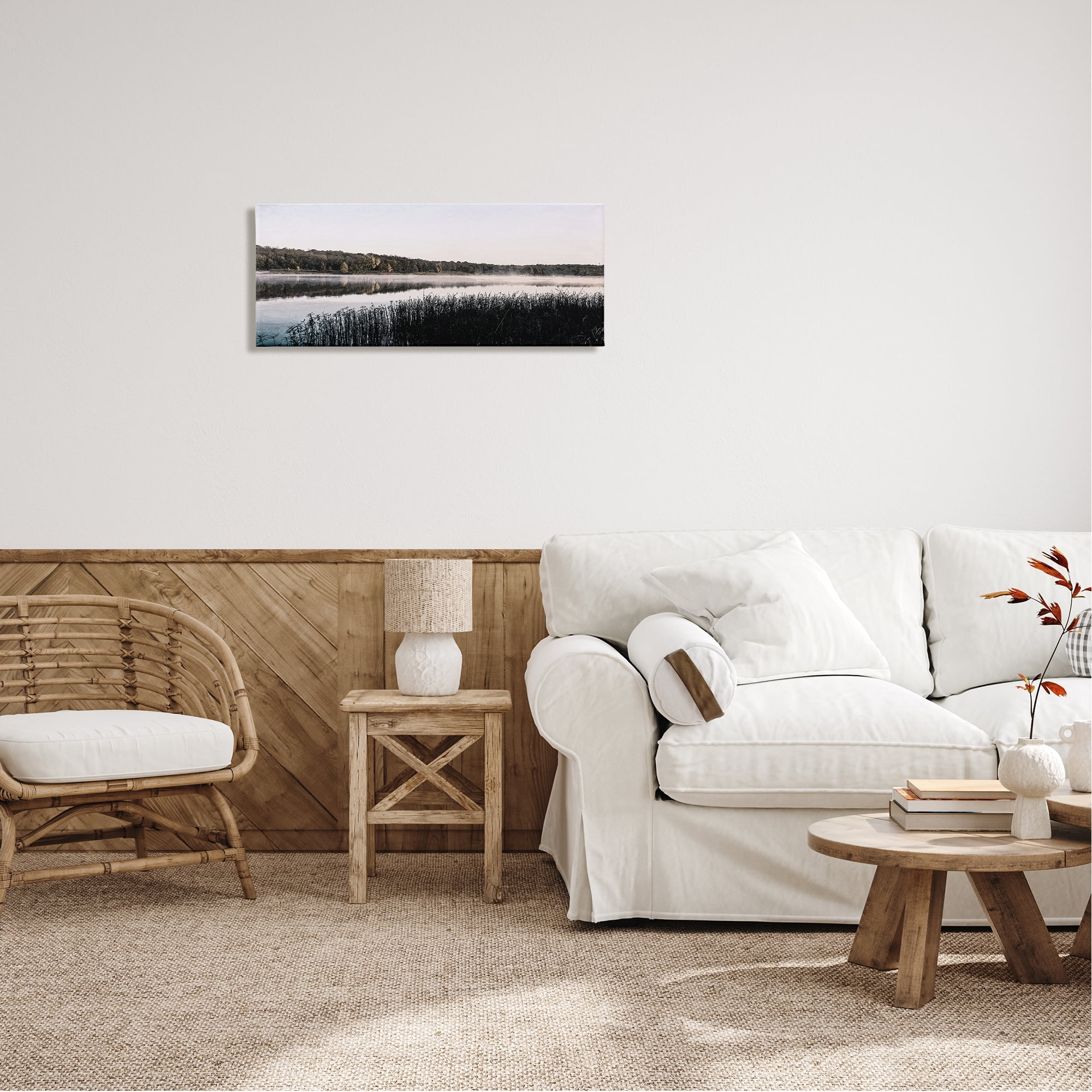 Stupell Industries Waterfront Reeds Landscape Landscape Photography Gallery Wrapped Canvas Art Print Wall Art, 30 x 13