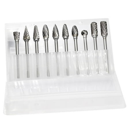 FindBuyTool  10-Piece Double-Cut Tungsten Carbide Rotary Burr Set, 1/8" Shank, for Wood, Plastic, Metal & Stone