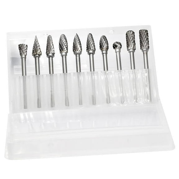FindBuyTool  10-Piece Double-Cut Tungsten Carbide Rotary Burr Set, 1/8" Shank, for Wood, Plastic, Metal & Stone