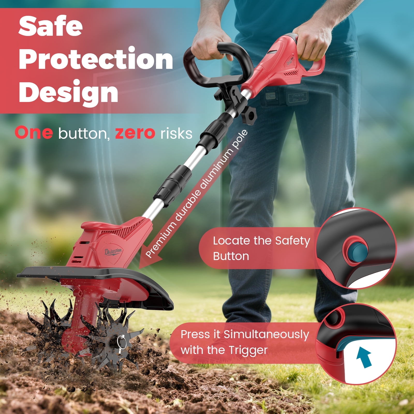 Cordless Tiller Cultivator Compatible with Milwaukee 18V Battery(Tool Only, Not battery), 310RPM Electric Rototiller Garden Tools with 40 Steel Tines, 9.1In Tilling Width & 6.3In Depth Tiller