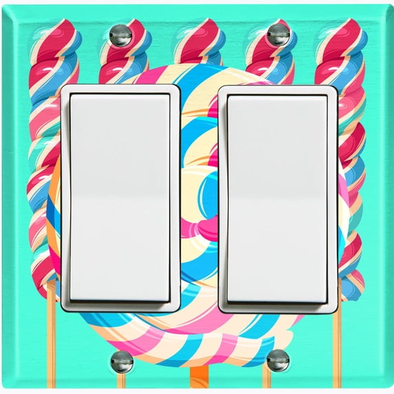 Metal Light Switch Plate Cover Colorful Swirl Lollipop Sweets Teal CDY004