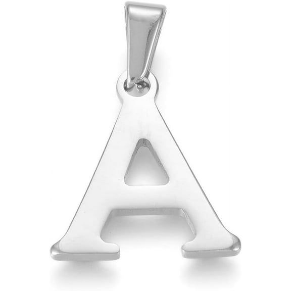 10Pcs 304 Stainless Steel Pendants Stainless Steel Color Pendant Ornament Initial Letter.A Charm