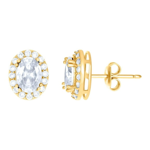 10k Yellow Gold Womens Oval Round Cubic Zirconia Oval Fashion Stud Earrings 9.5x7.7mm Wide Stud Earring for Women