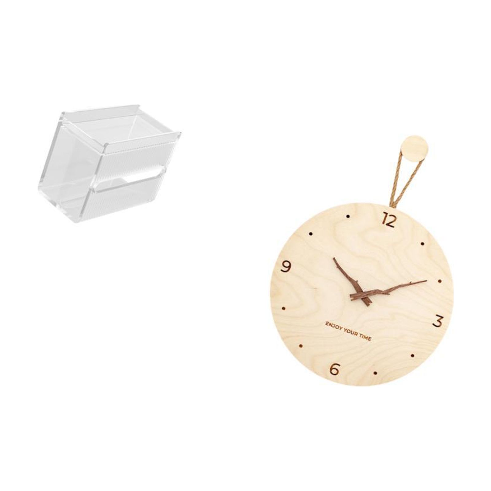 Fiocias Wall Clock Tissue Case Toilet Paper Storage Box Acrylic Towel Holder Wood Modern Minimalist Silent Easy Installation Suitable for Bedroom Ki