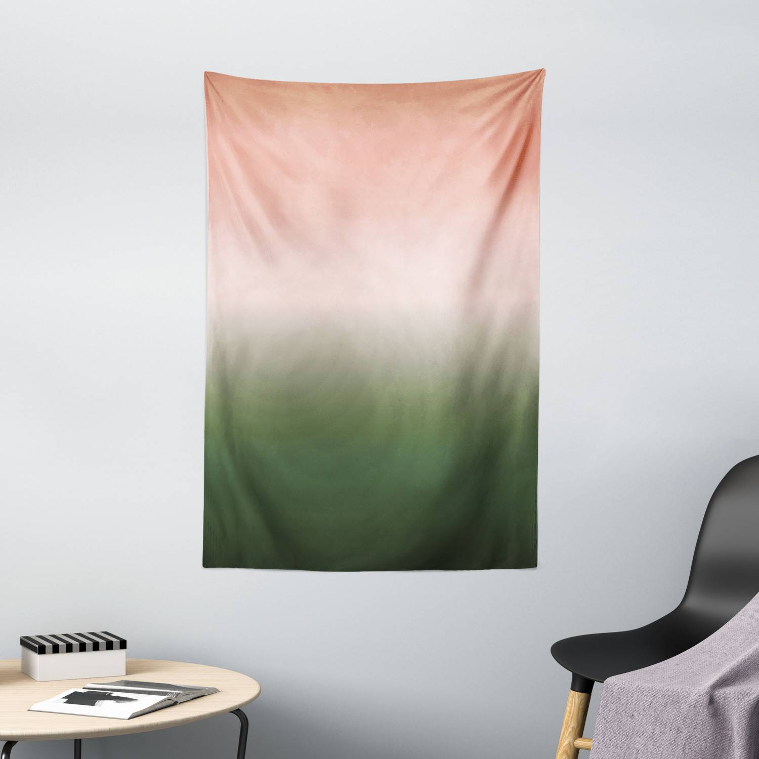 thumbnail image 1 of Ombre Tapestry, Modern Simplistic Art Themed Abstract Tone Change Design Bicolor Illustration, Wall Hanging for Bedroom Living Room Dorm Decor, 40W X 60L Inches, Green Rose White, by Ambesonne, 1 of 2