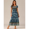 thumbnail image 4 of DARING DIVA Women's Boho Floral Square Neck Smocked Back Midi Dresses XL Dark Blue, 4 of 6