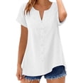 thumbnail image 3 of Auralook Womens Short Sleeve Tops Cotton Linen Shirts Loose Casual V Neck Button Lace Blouses Summer Vacation Clothes, 3 of 9