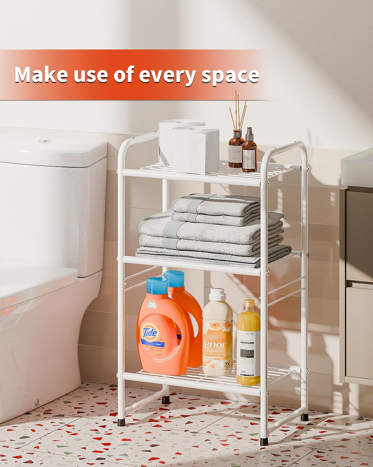 3-Tier Metal Wire Shelving Rack, Storage Shelves for Kitchen Pantry, 12"D x 17.8"W x 31.5"H, White