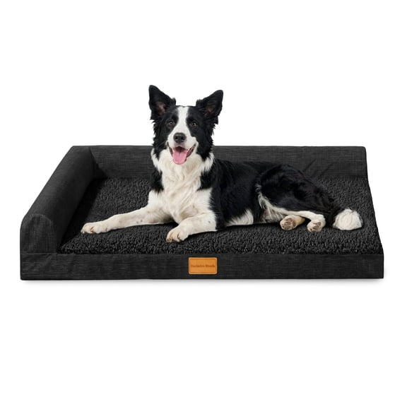 Exclusivo Mezcla L-Shaped Pet Couch Bed with Removable and Washable Cover 36"x24", Orthopedic Dog Bed for Medium Dogs with Non-Slip Bottom, Black