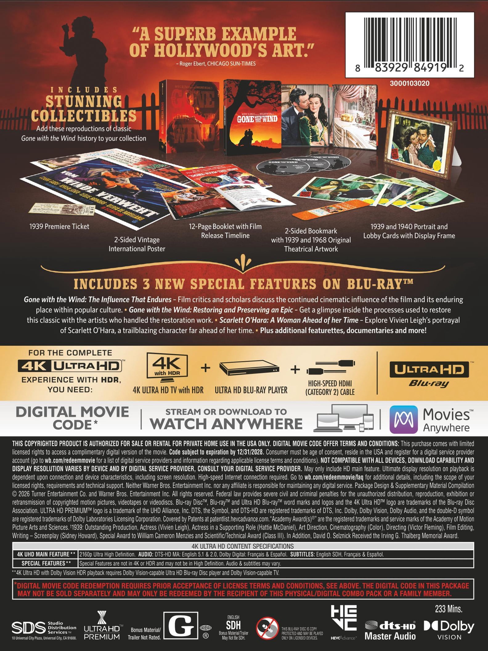 Gone With The Wind Collection (Walmart Exclusive) (Steelbook) (4K Ultra HD + Digital Copy), Drama, Warner Bros.