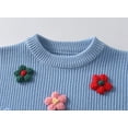 thumbnail image 3 of Bobifish Little Girls Light Blue Crew Neck Sweater Multi-Color Flower Applique Long Sleeve Sweaters Knitted Soft Cute Casual Kids Daily Pullover Top, 3 of 7