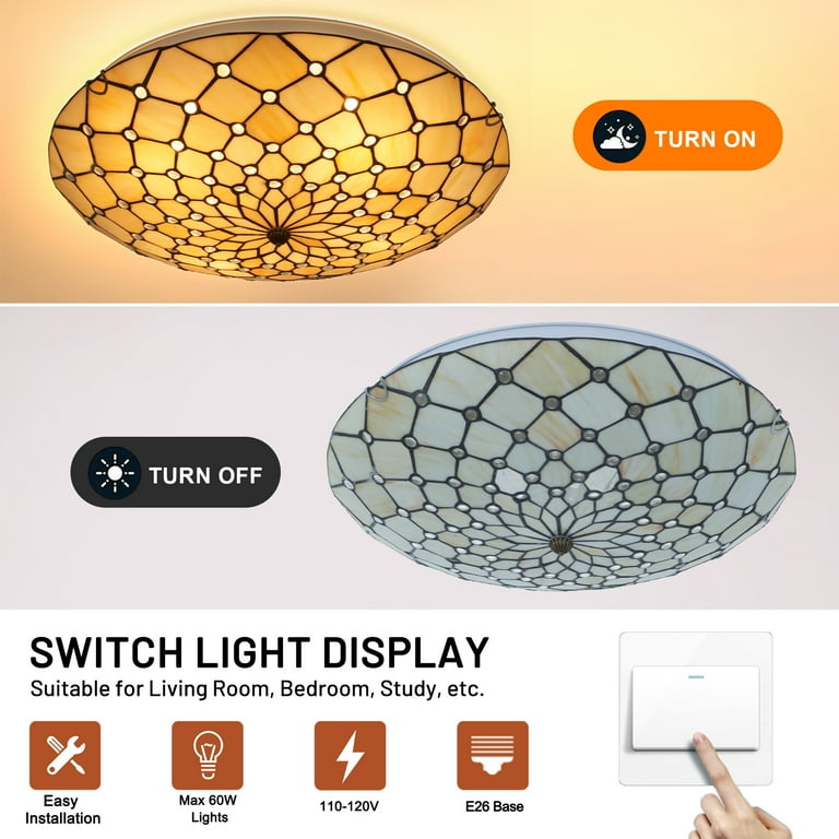 くぅこ OUKANING 19.68 in. 4-Light Light Yellow Tiffany Flush Mount