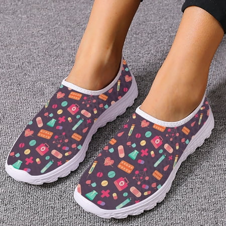 

Trendy Ambulance Medical Box Printing Lightweight Breathable Summer Shoes Soft Sole Nurse Shoes Walking Shoes