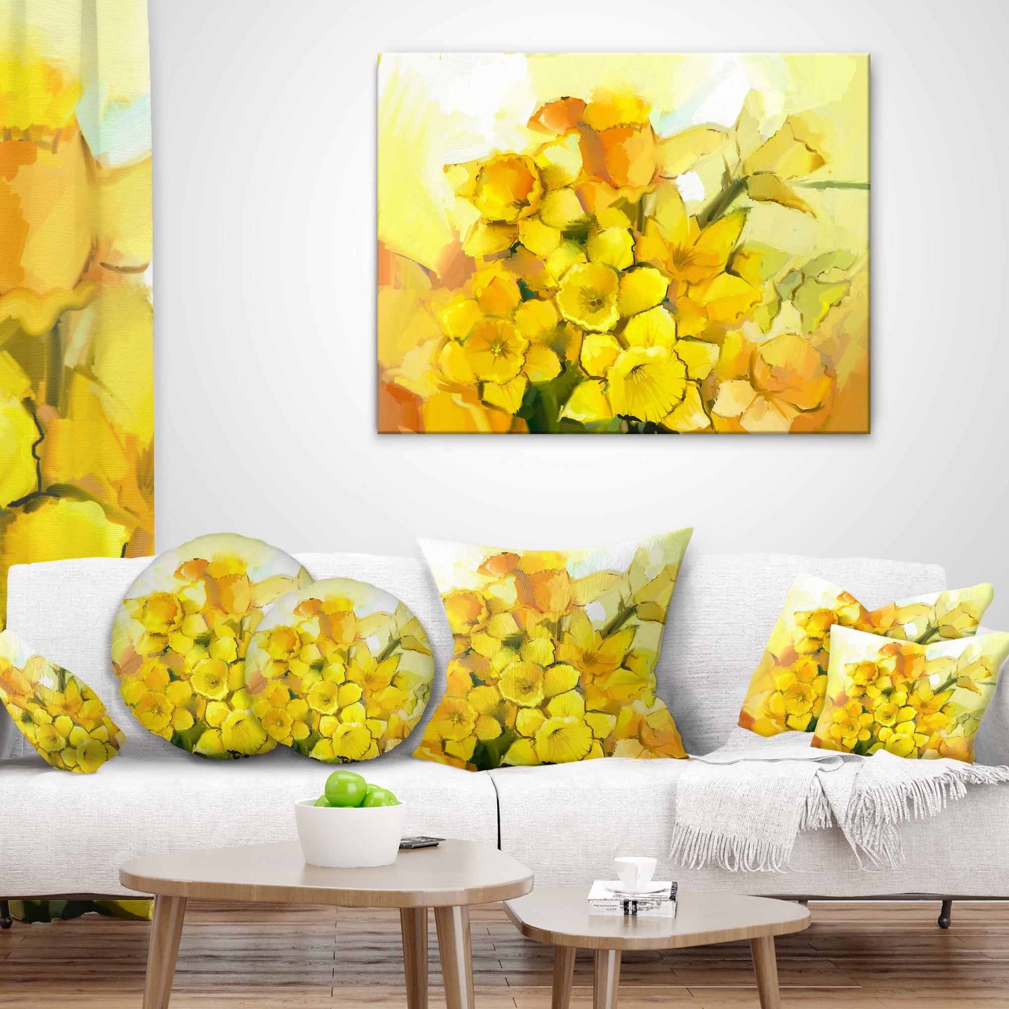 Designart Bouquet of Yellow Narcissus Flowers - Floral Throw Pillow - 16x16
