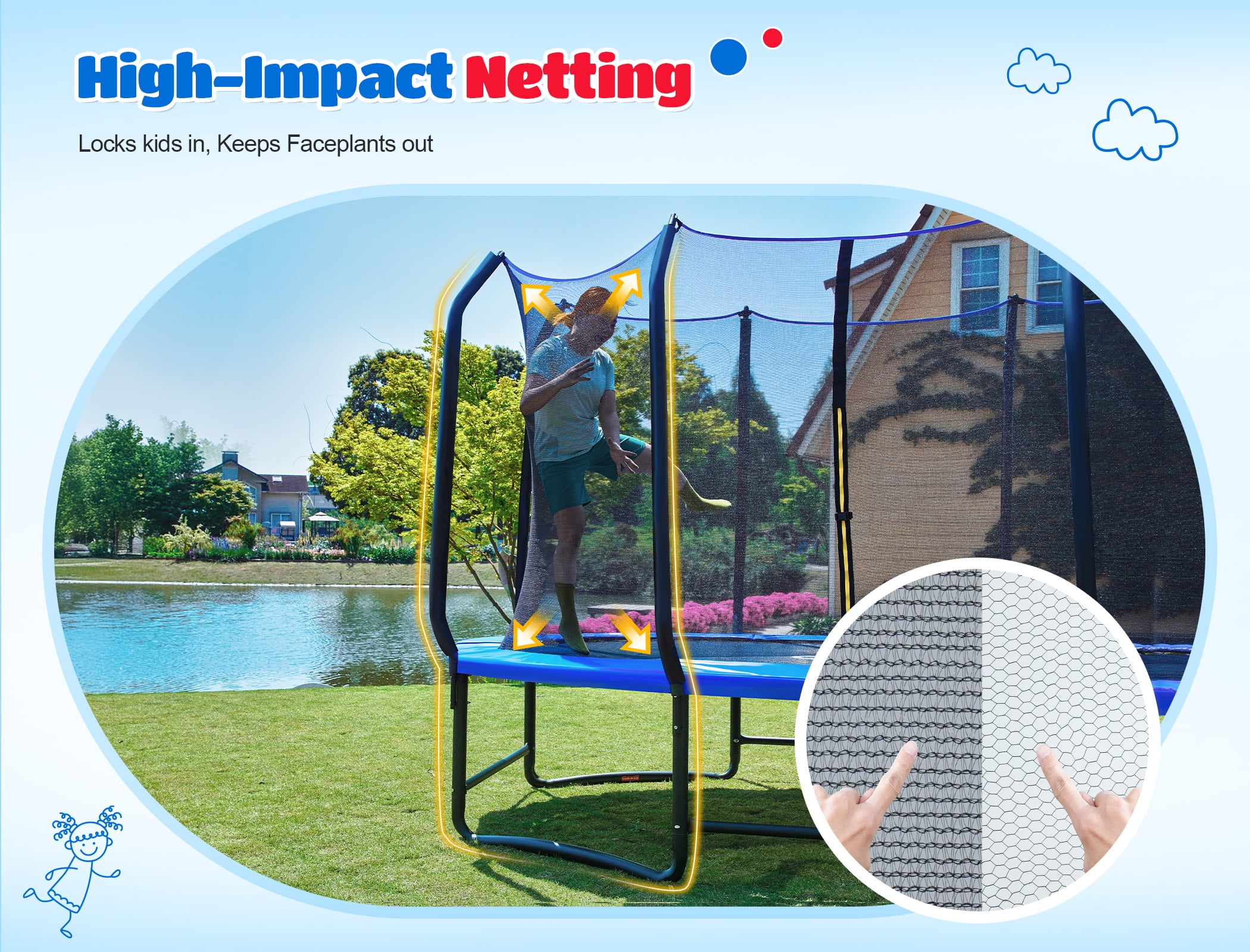 ORCC 1200LBS Capacity Oval 7X10FT Heavy-Duty Yard Trampoline for Kids & Adults with Safety Enclosure, 1.6mm Thickened Steel Frame & Reinforced Legs, Outdoor Gymnastics Trampoline