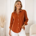 thumbnail image 5 of WULMLEO Women's Corduroy Shirt Casual Loose Fit Long Sleeve Lapel Button Down Fall Winter Tops Orange M, 5 of 9