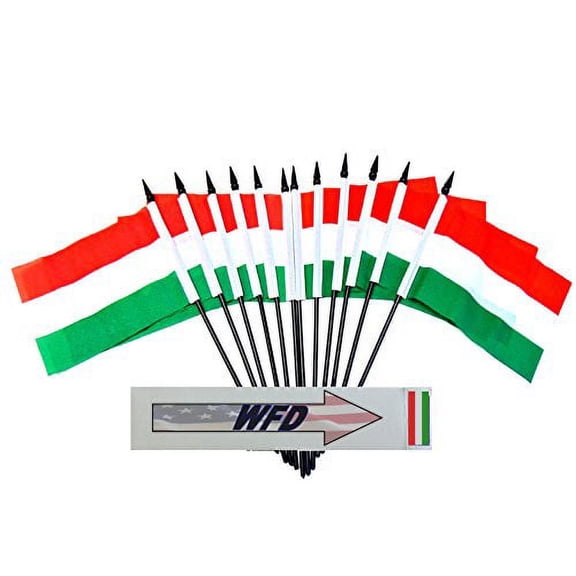 Pack of 12 4"x6" Hungary Polyester Miniature Office Desk & Little Table Flags, 1 Dozen 4"x 6" Hungarian Small Mini Hand Waving Stick Flags (Flags Only)