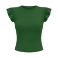 thumbnail image 7 of ClodeEU Women's Crew Neck Ruffle Cap Sleeve T-Shirt,Fitted Ribbed Knit Basic Slim Top Army Green,Women's Plus L, 7 of 7