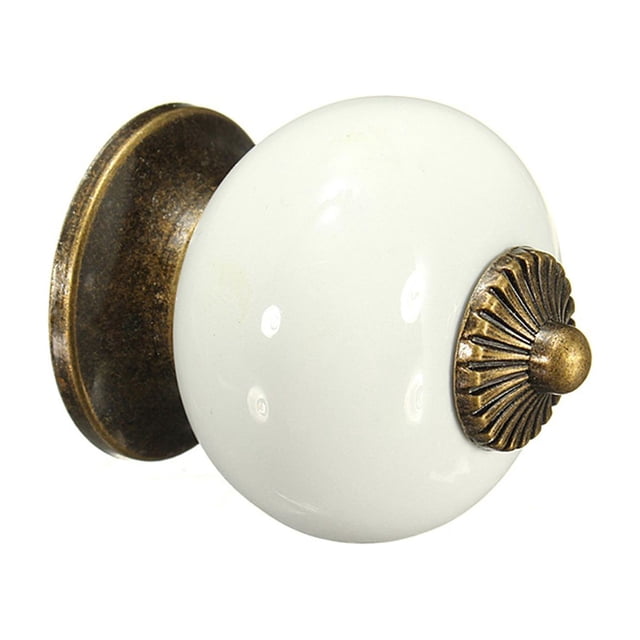 NIYANGLE 5Pcs Round White Ceramic Cupboard Knobs for Furniture Upgrade 1.5In