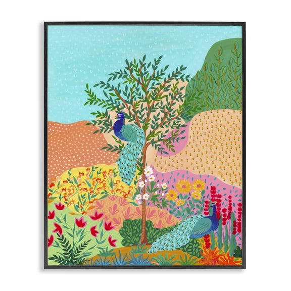 Stupell Industries Eclectic Peacocks in Dotted Meadow Black Framed Giclee Art, 11 x 14, by Nabeela Rumi
