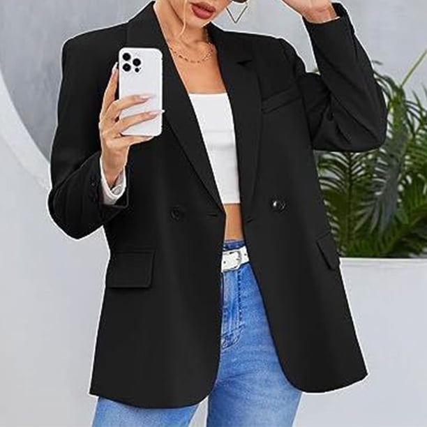 Cárdigan Mujer Casual Blazer Abrigo Chic Elegante Color Sólido con Bolsillos Desplazamientos Outwear Cgtredaw Negro T L para Mujer