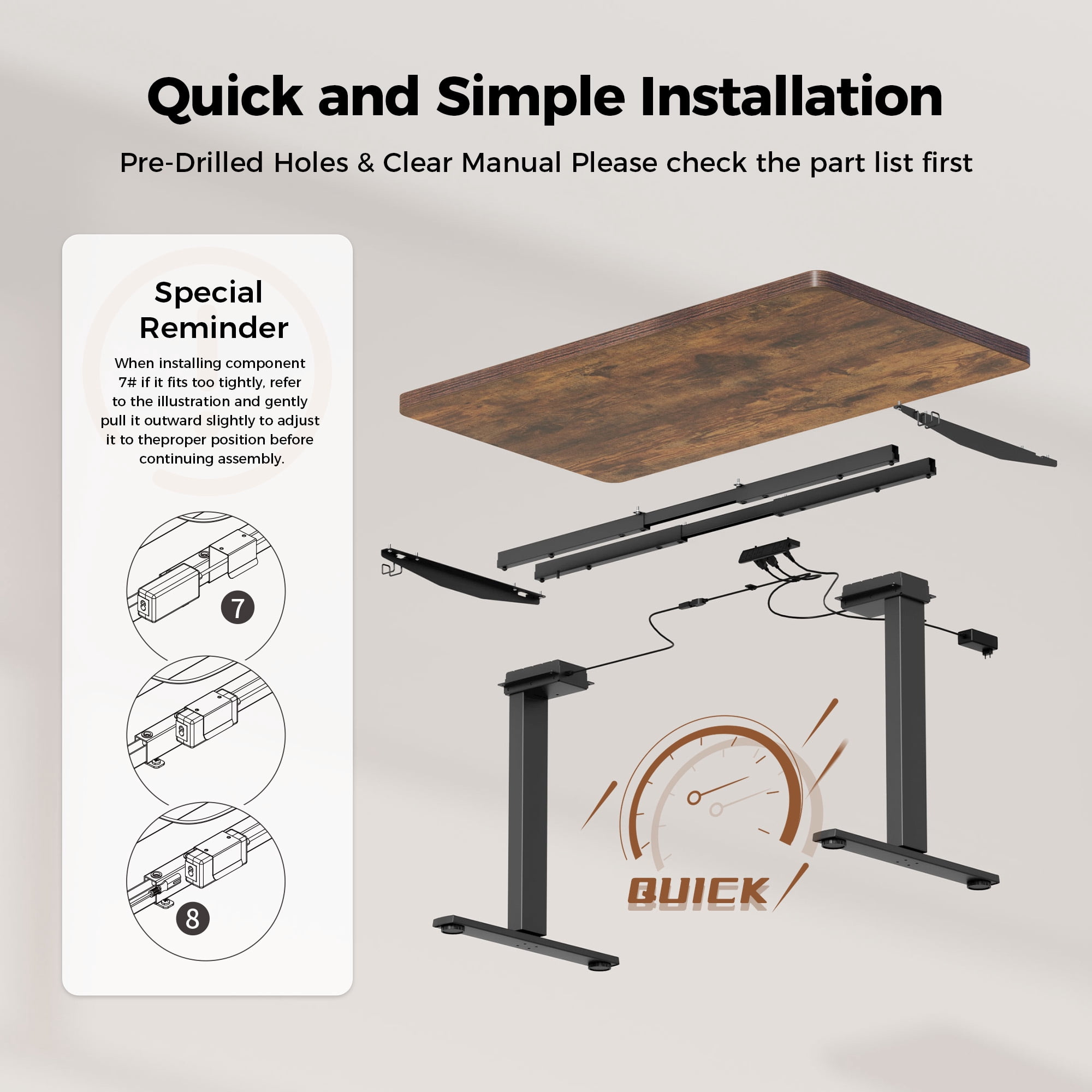 63 Inch Dual Motor Electric Adjustable Standing Desk, Computer Desk with Memory Controller, Home Office Desk with Seamless tabletop,265 lbs Weight Capacity,Rustic Brown (Two packages)