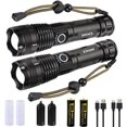 thumbnail image 1 of 2 Set 90000 High Lumens Flashlights and Batteries LED XHP70 Rechargeable Flashlight with 5 Modes, Waterproof, Zoomable Function, Super Bright Torch Light for Outdoor Indoor Activities, 1 of 7