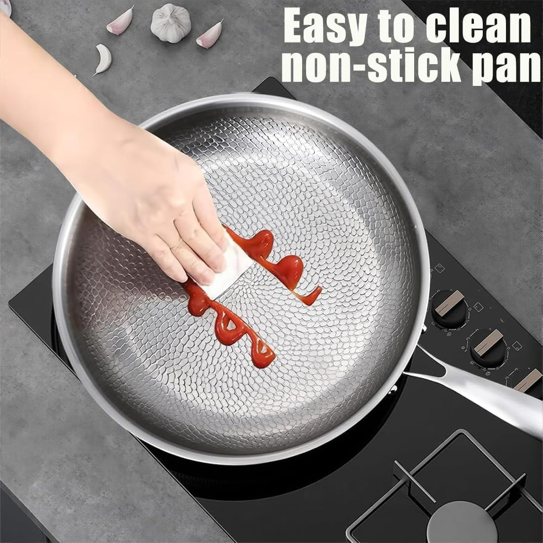 Titancore Titanium Hammered Pan Pro, Pure Titaniums Frying Pan Multifunctional Non Stick, Titanium Hammered Wok Pro With Lid Set Wok Induction Gas Electric Stoves