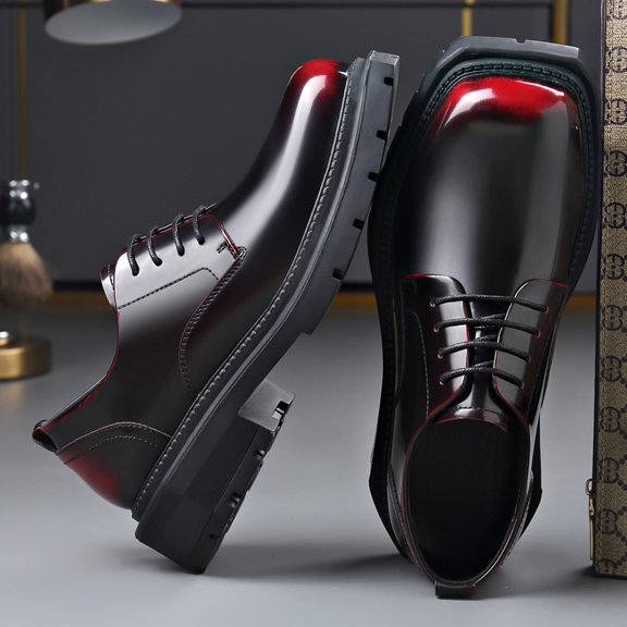 Men's Gradient Polished Leather Oxford Dress Shoes Thick Sole Formal Business Shoes
