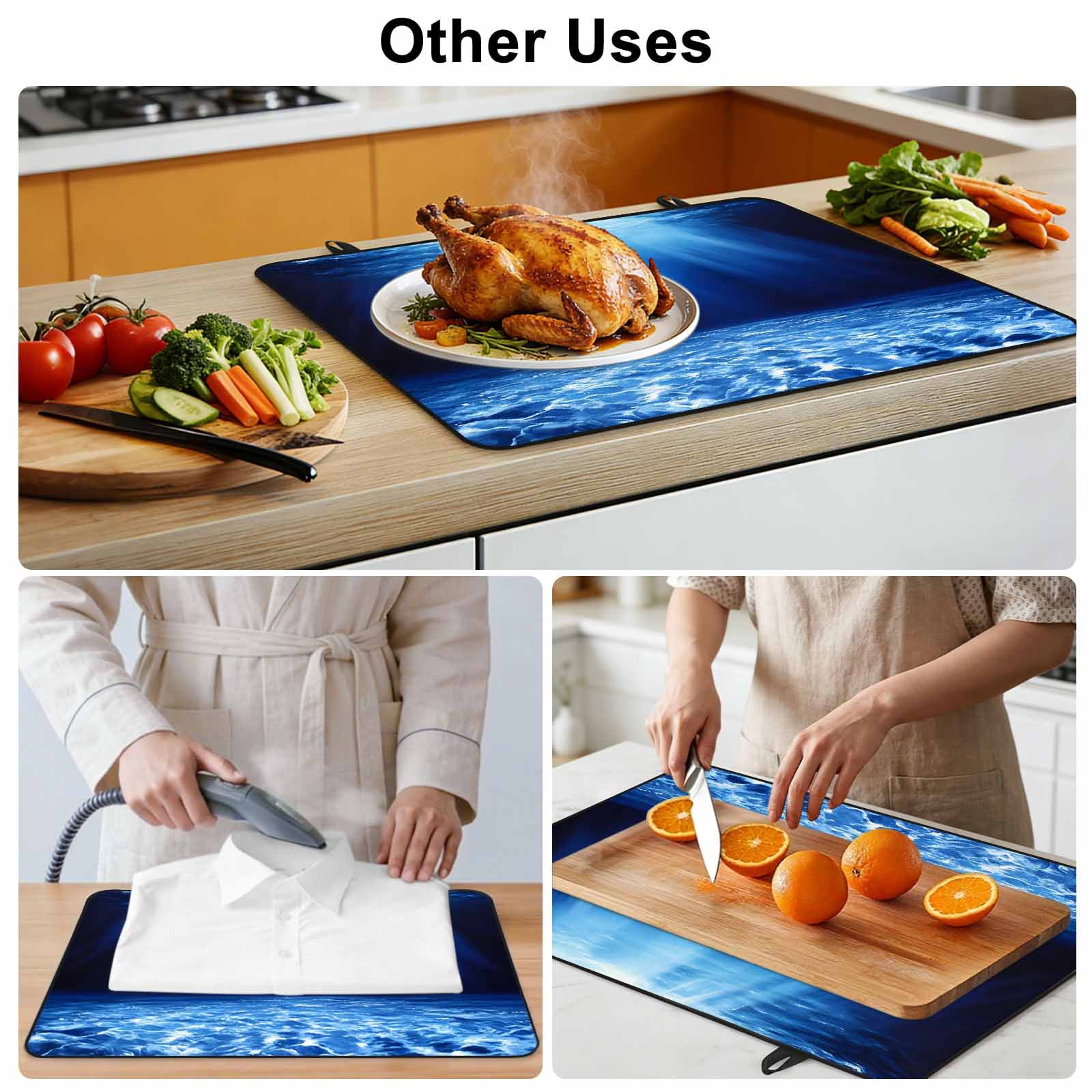 Blue Ocean Stove Top Cover for Electric Stove, Heat-proof & Non Slip Glass Top Stove Cover Protector, Underwater Water Waves Seascape Nature Sea Kitchen Flat Cooktop Rubber Mat 24x21 Inches