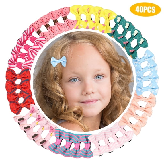 40/20pcs Baby Girls Hair Bow Clips, 2inch Mini Boutique Grosgrain Ribbon Hair Bow Clips, Tiny Hair Bows Barrettes Accessories, Hair Bows Alligator Clips for Girls Infants Toddlers