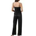 thumbnail image 3 of INSPIRAR CHIC Conjuntos de Pijamas de Dos Piezas para Mujeres, Camiseta con Pantalones, Ropa de Dormir de Encaje de Seda, Ropa de Casa M Negra, 3 of 5