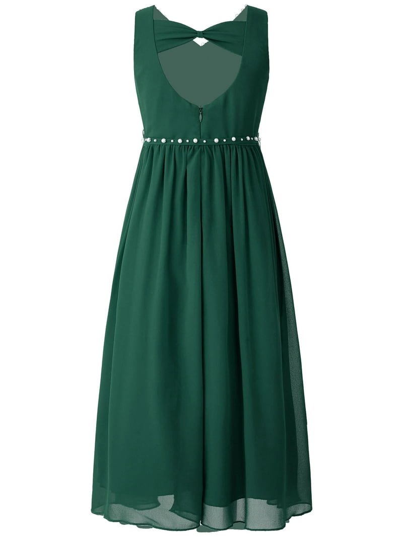 CHICTRY Kids Girls Flower Girls Dress Chiffon Beaded Summer Dress Ruched V  Neck Sleeveless Bridesmaid Wedding Gown Army Green 10 - Walmart.com