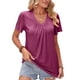 thumbnail image 1 of Top de verano para mujer, camiseta informal holgada de manga corta con volantes y busto fruncido con cuello en V para mujer, color morado y rojo S, 1 of 7