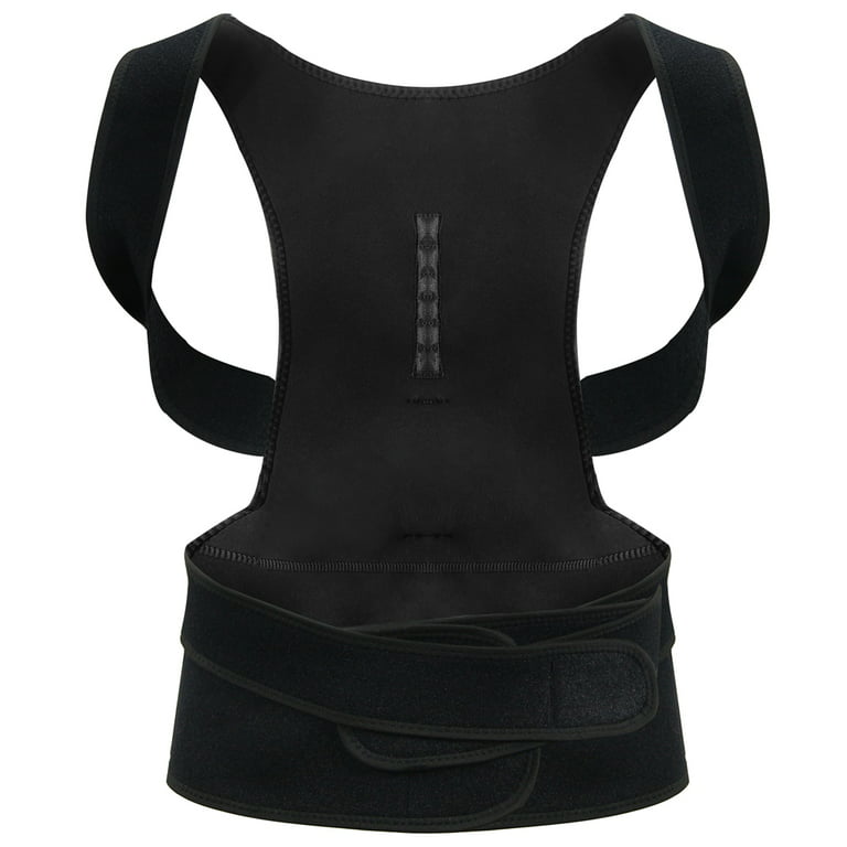 Wellco Large Back Brace Lumbar Support Shoulder Posture Corrector for Women/Men Back Pain Relief, Black