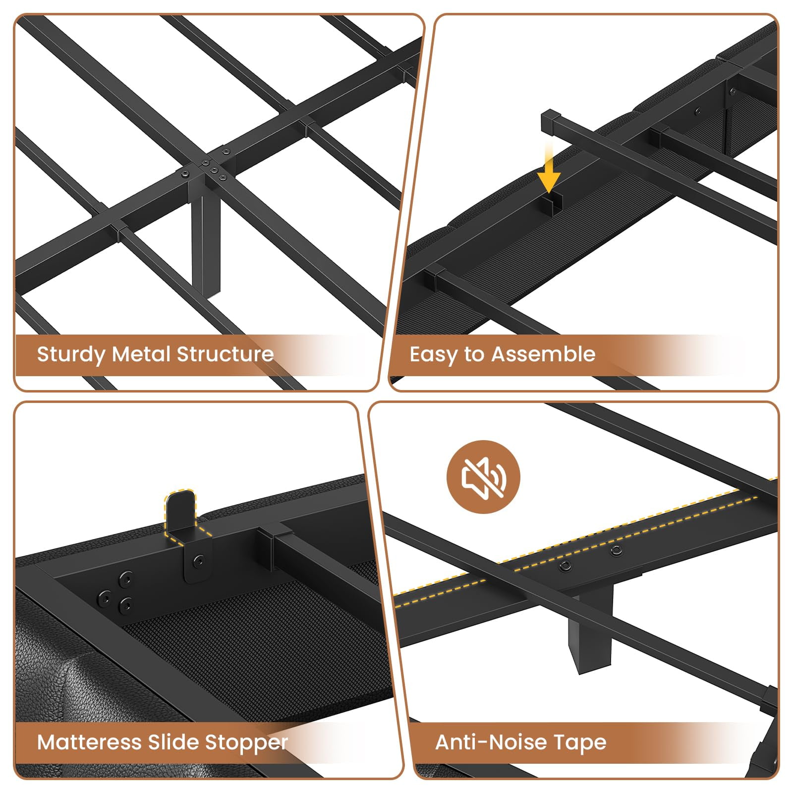 Viisari Full Size Floating Bed Frame With LED Lights & Charging Station - No Box Spring Needed