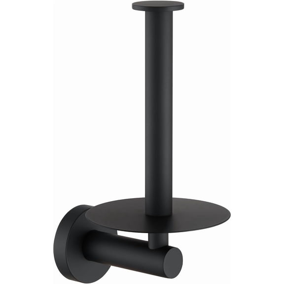 Vertical Tray Toilet Paper Holder, 304 Stainless Steel Tissue Roll Hanger with Round Plate, Matte Black Bathroom Kitchen Dispenser Wall Mounted