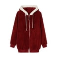 thumbnail image 4 of Baberdicy Fleece Jacket Women's Autumn and Winter New Casual Fashion Loose Plush Zipper Hooded Coat Fleece Jacket Red, 4 of 4