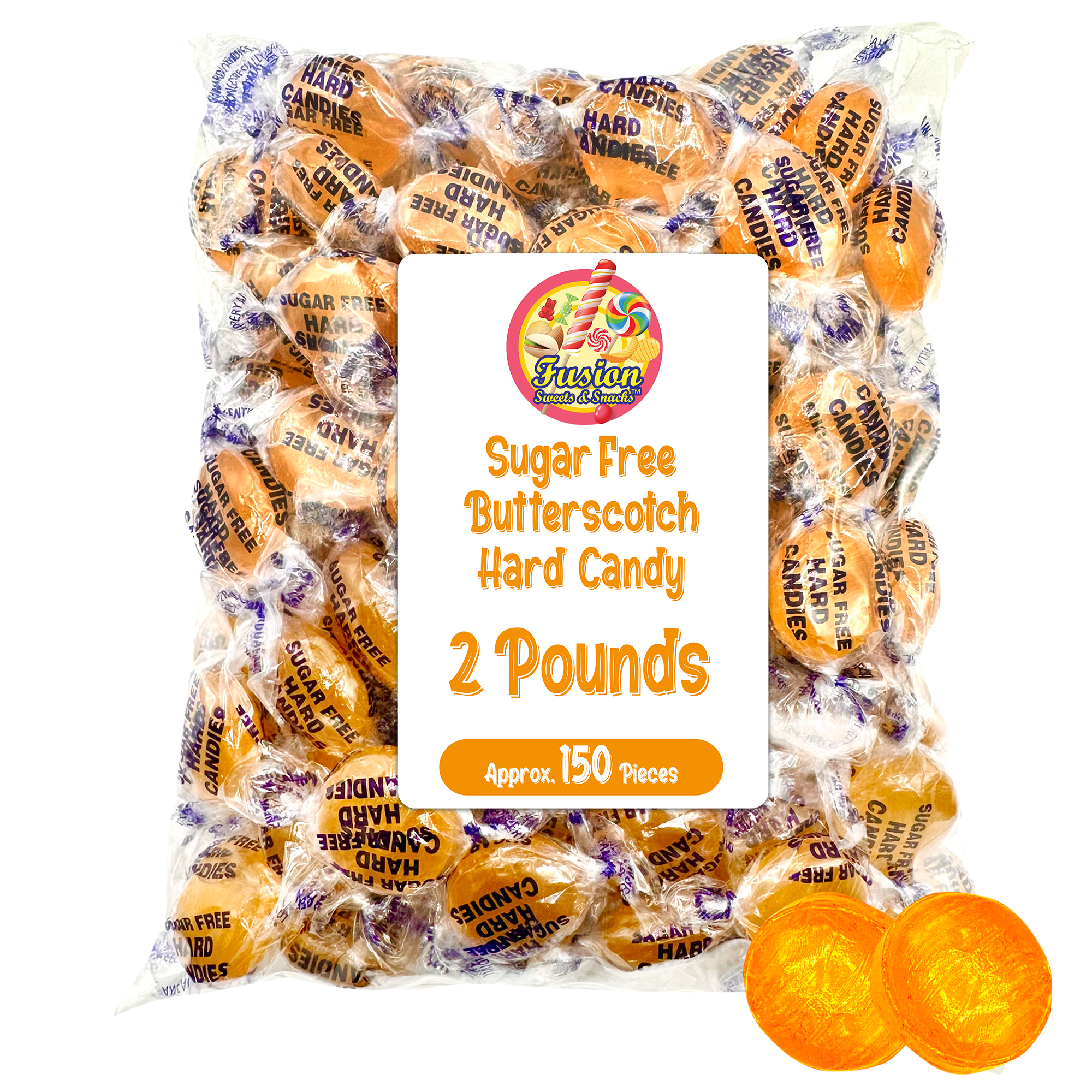 Fusion Sweets Sugar Free Butterscotch Candy, 2 lb Bag