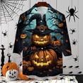 thumbnail image 5 of Mens Shirts Casual 3D Halloween Printing Long Sleeve Button Down Lapel Dress Blouse Outdoor Comfortable Loose Fall Tops Dark Blue XXXL, 5 of 5