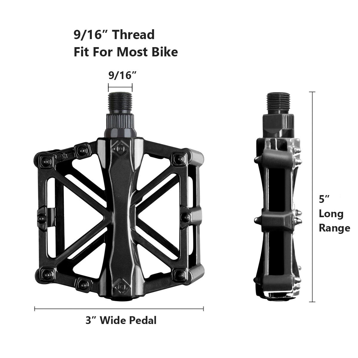 Mountain Bike Pedals 9/16 Aluminum Bicycle Platform Pedals 3 Bearing 18 Pins Non-Slip Wide Pedal for MTB BMX Road Bike 