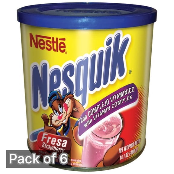 Nestle Nesquik Powdered Drink, Fresa Strawberry 14.1 oz (Pack of 6)